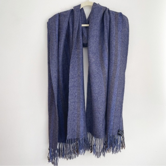 Baby Alpaca Scarf Tejidos Jose Cotacachi Ecuadorian Hand Knit striped blue grey - Picture 1 of 8